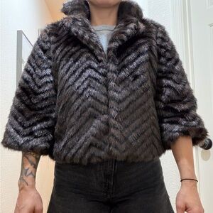 Chic Faux Fur Chevron Jacket